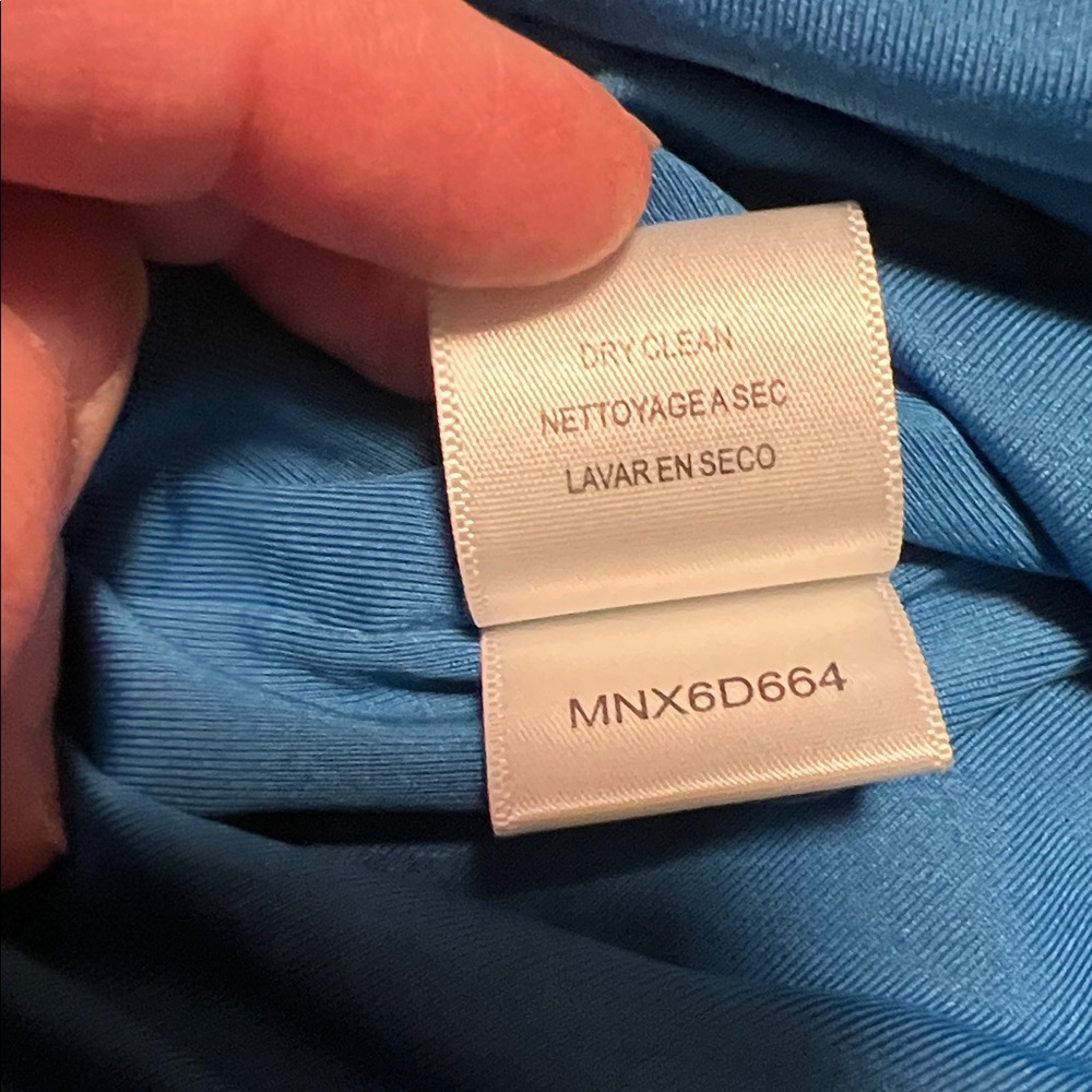 BCBGMAXAZRIA drape front bubble hem dress, blue, size L GUC! Y2K! - Picture 8 of 8